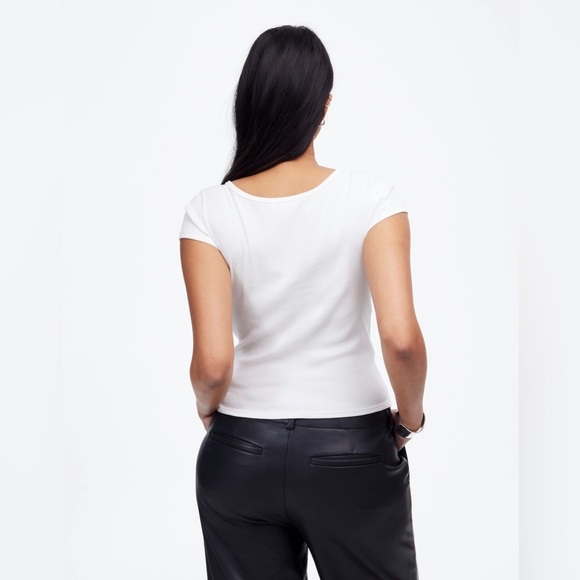 NWT Madewell White (Re)generative Cotton Ribbed Cap-Sleeve Tee, Sizes S & XL - Picture 2 of 14